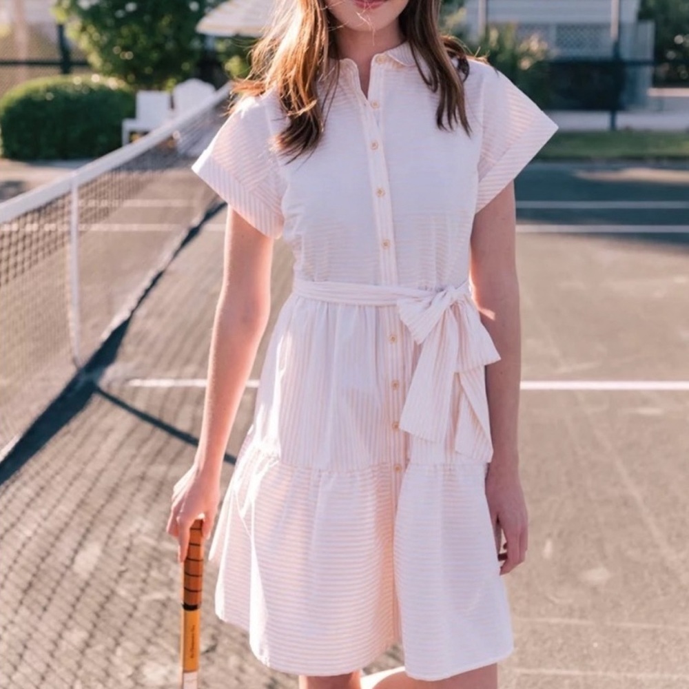 Gal Meets Glam Amber Yellow Striped Shirt Dress